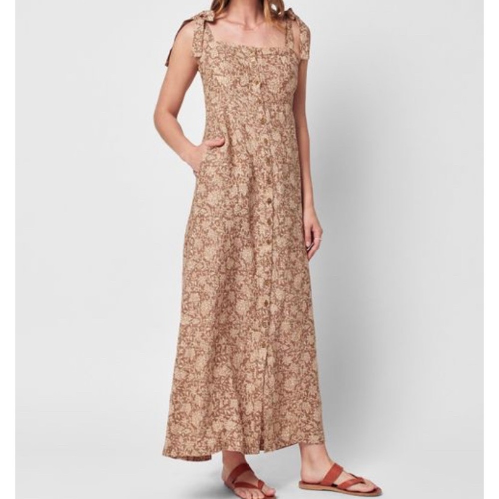 Faherty Beige Floral Tie-Shoulder Maxi Dress
